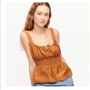 J.Crew NWT Cotton Silk Smocked Peplum Tank Top Brown Size M